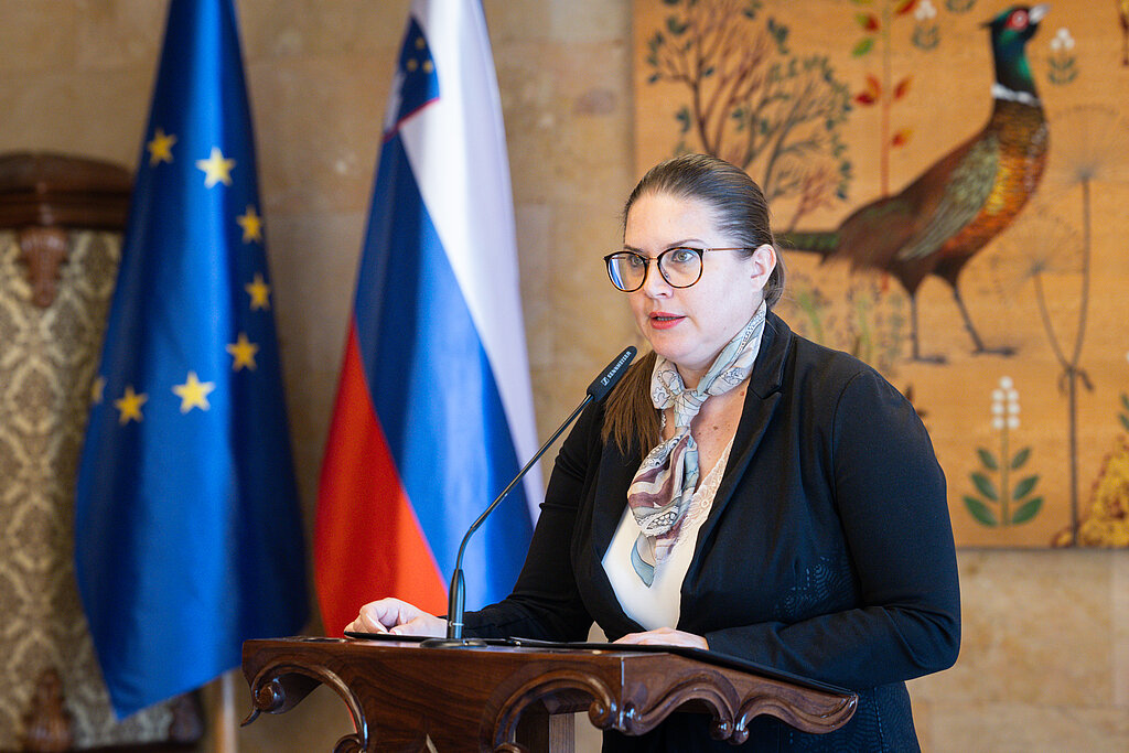 Ministraica za pravosodje mag. Andreja Kokalj. Fotografija: Bor Slana, STA